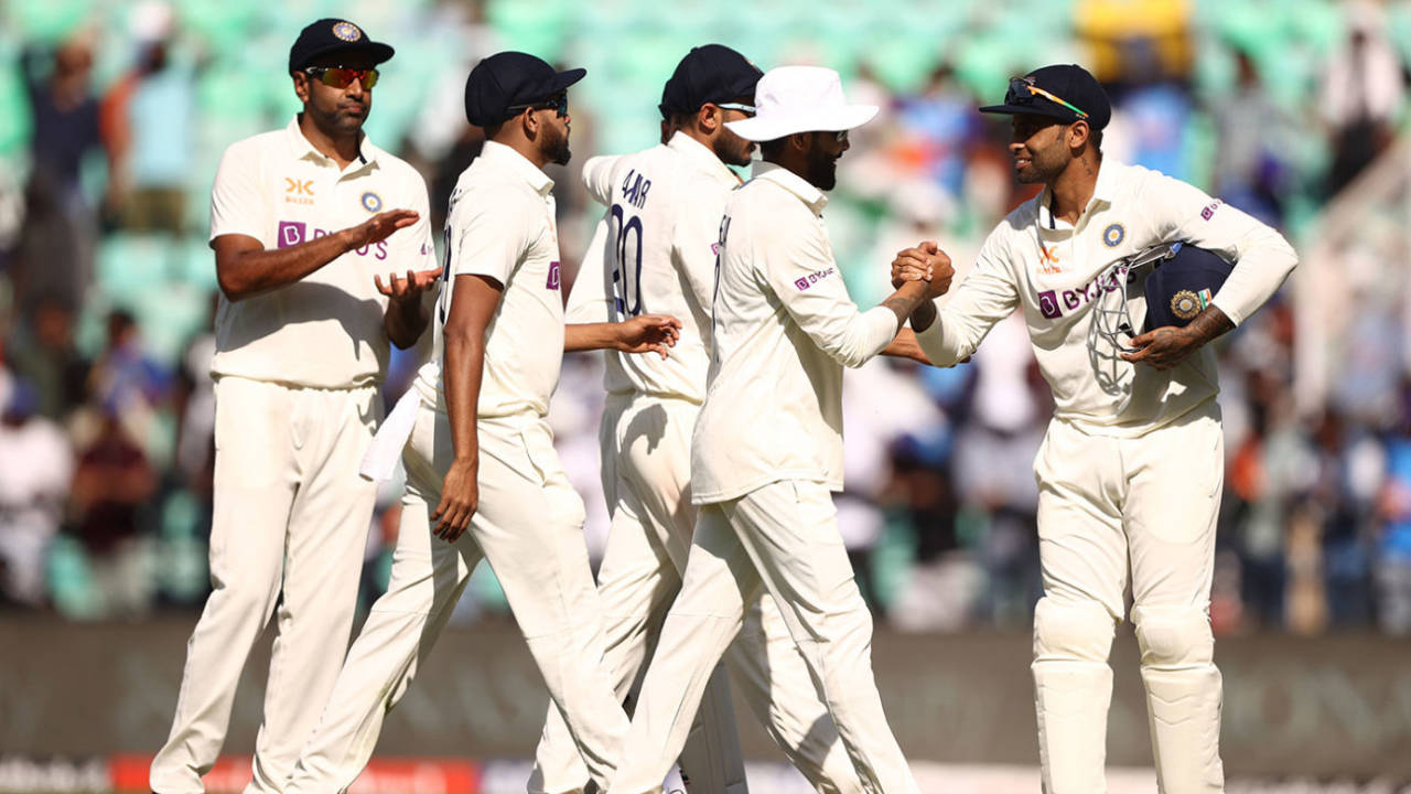 Ravindra Jadeja is congratulated on his five-wicket haul&nbsp;&nbsp;&bull;&nbsp;&nbsp;Getty Images