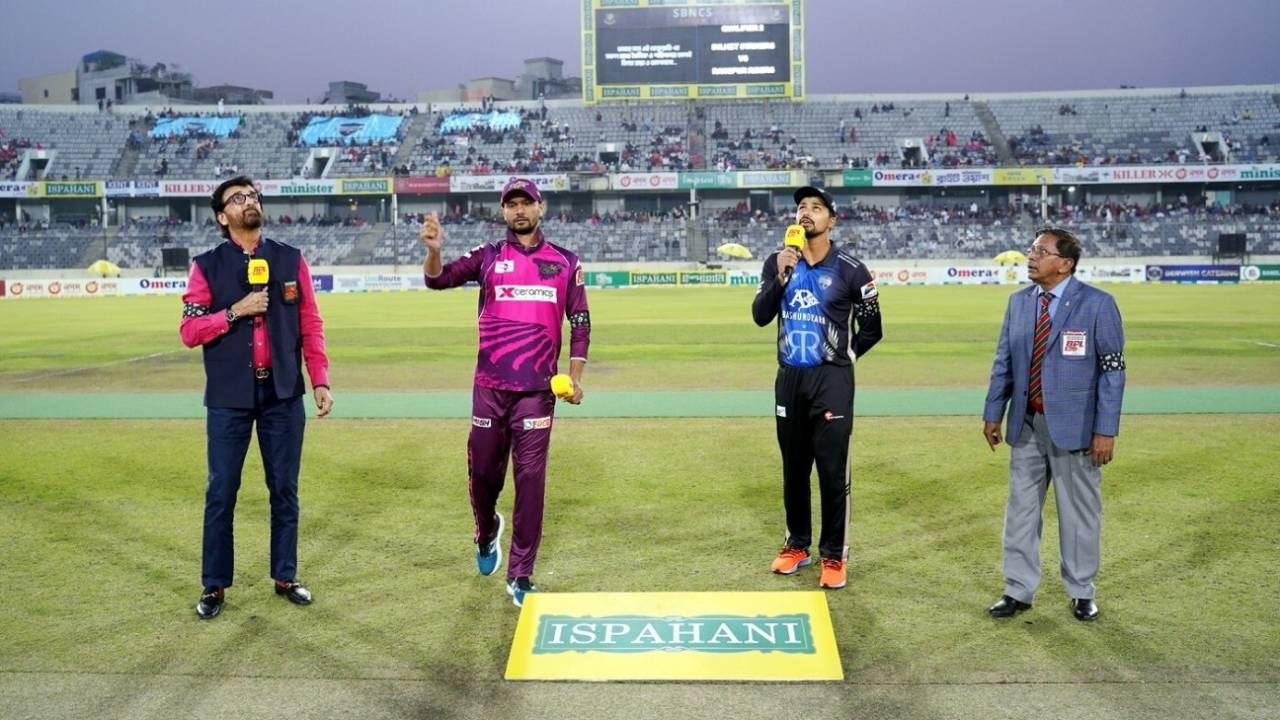 Mashrafe Mortaza and Nurul Hasan at the toss before the second qualifier, Rangpur Riders vs Sylhet Strikers, Qualifier 2, BPL 2023, February 14, 2023