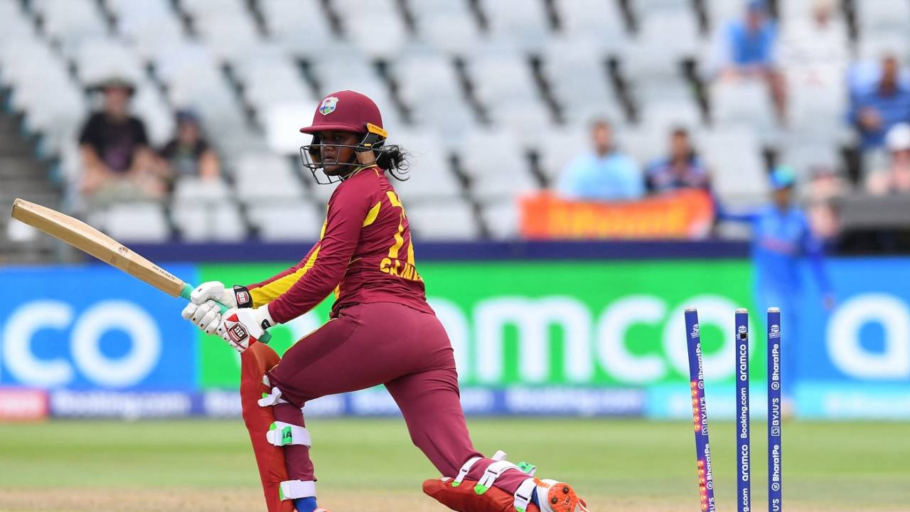 Shabika Gajnabi  is castled by Renuka Singh Thakur for 15, India vs West Indies, Women's T20 World Cup, Cape Town, February 15, 2023