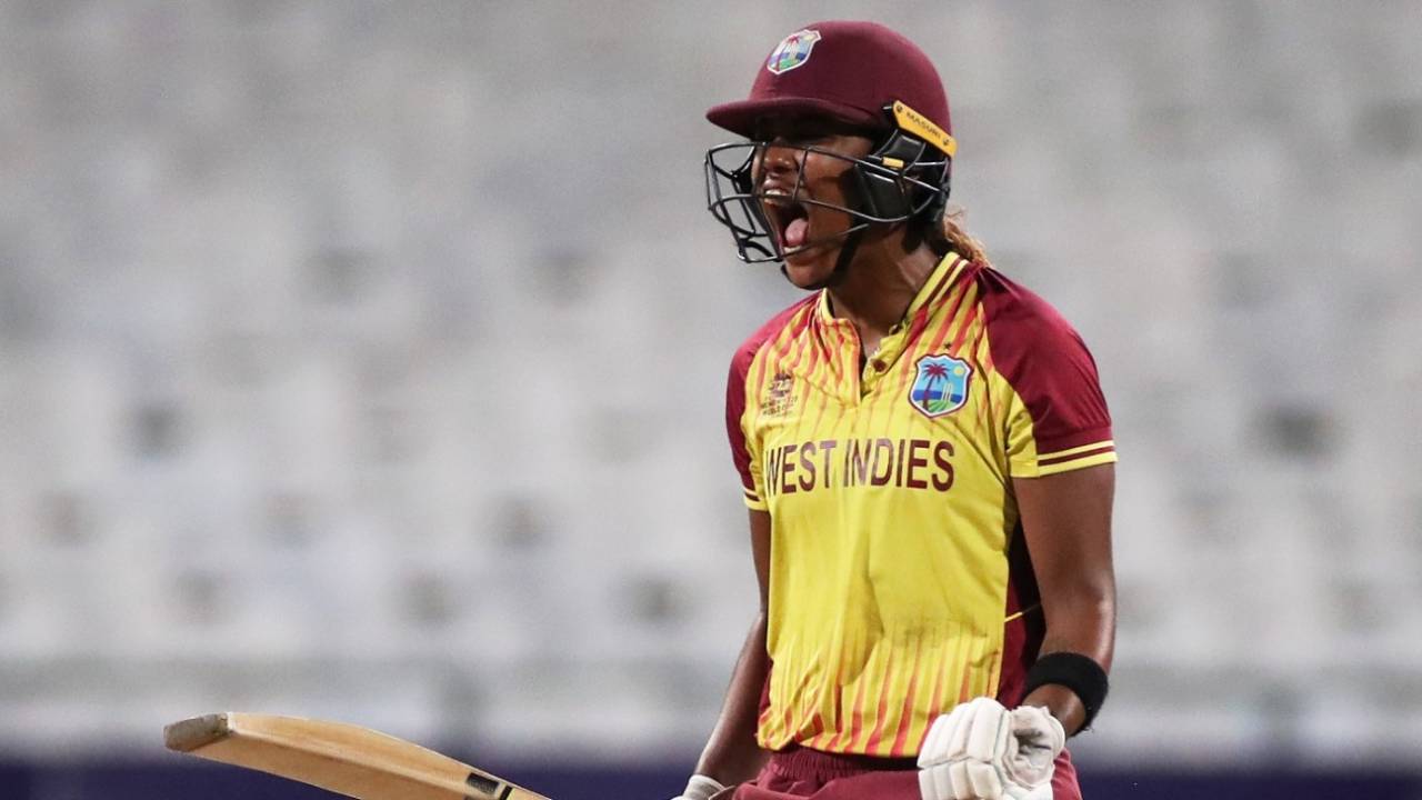 Hayley Matthews lets out a roar after West Indies ended their 15-match losing streak in T20Is, Ireland vs West Indies, Women's T20 world Cup, Cape Town, February 17, 2023