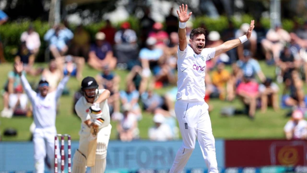 James Anderson claimed his 250th overseas Test wicket with the dismissal of Scott Kuggeleijn&nbsp;&nbsp;&bull;&nbsp;&nbsp;AFP/Getty Images
