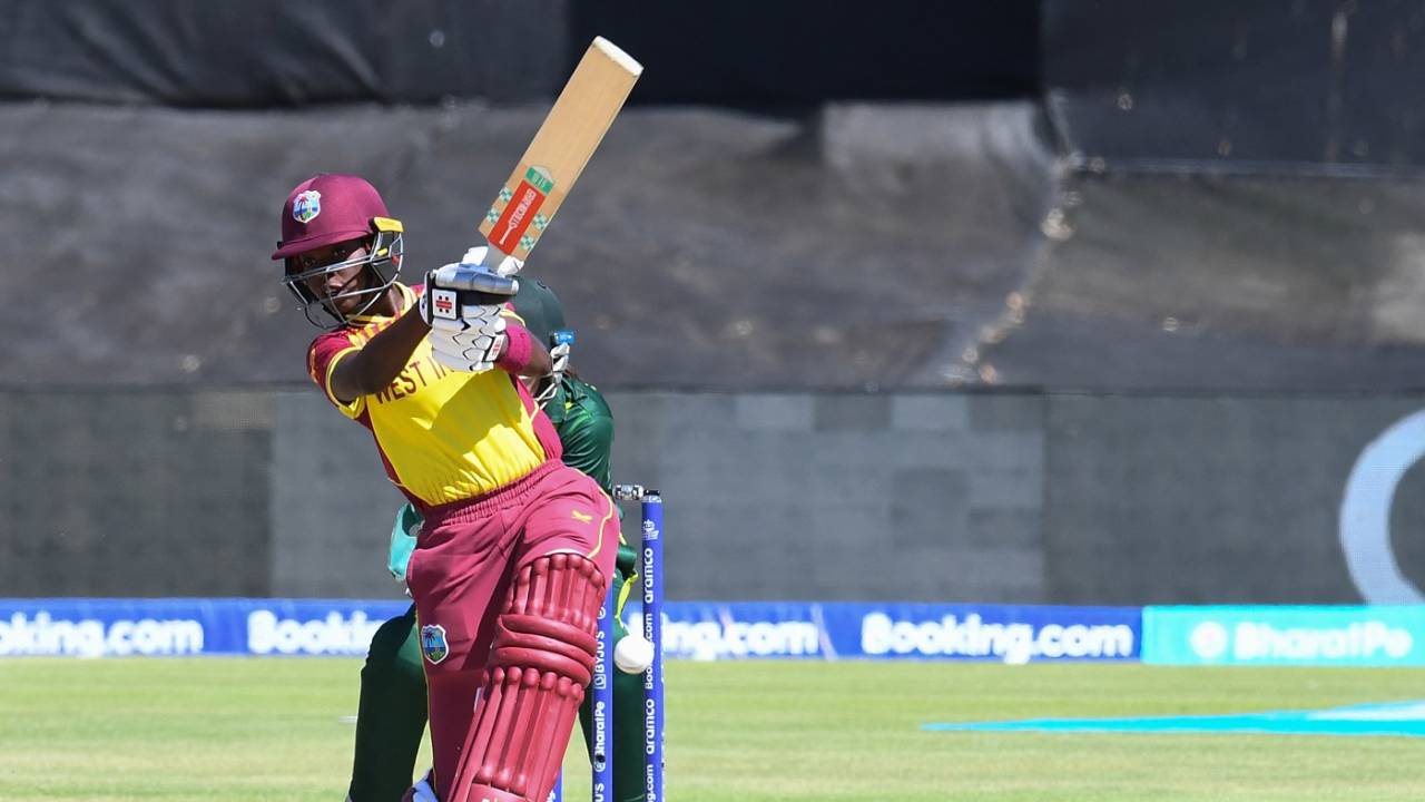 Rashada Williams drives one past mid-on, Pakistan vs West Indies, Women's T20 World Cup, Paarl, February 19, 2023