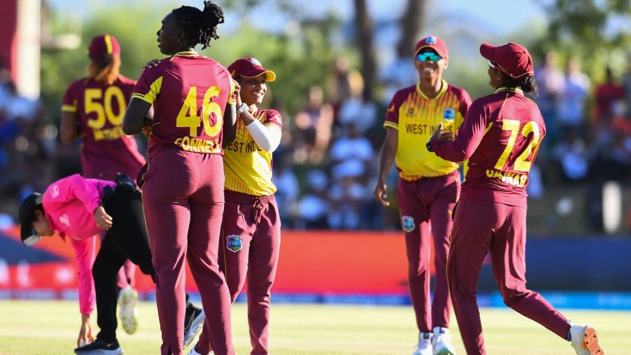 Shamilia Connell is relieved after dismissing Aliya Riaz, as West Indies clung on in a low-scorer&nbsp;&nbsp;&bull;&nbsp;&nbsp;AFP/Getty Images