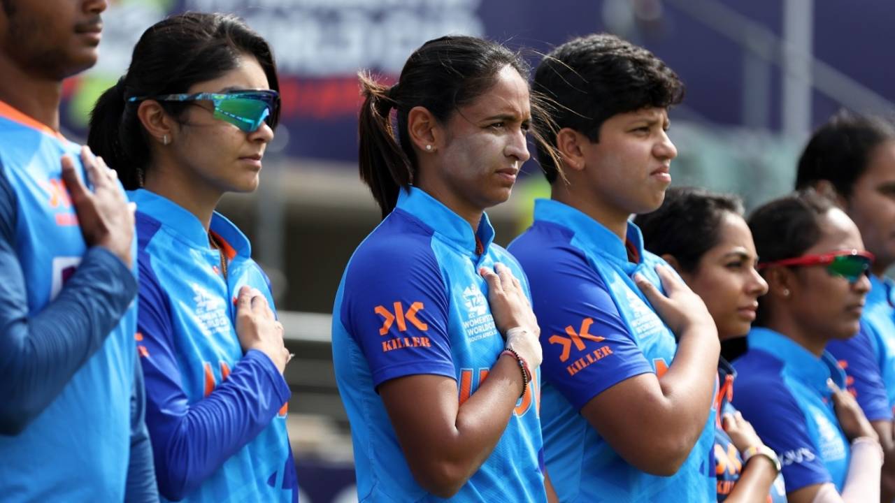 The Indian team lines up for national anthem, India vs Ireland, Group 2, ICC Women's T20 World Cup, Gqeberha, February 20, 2023