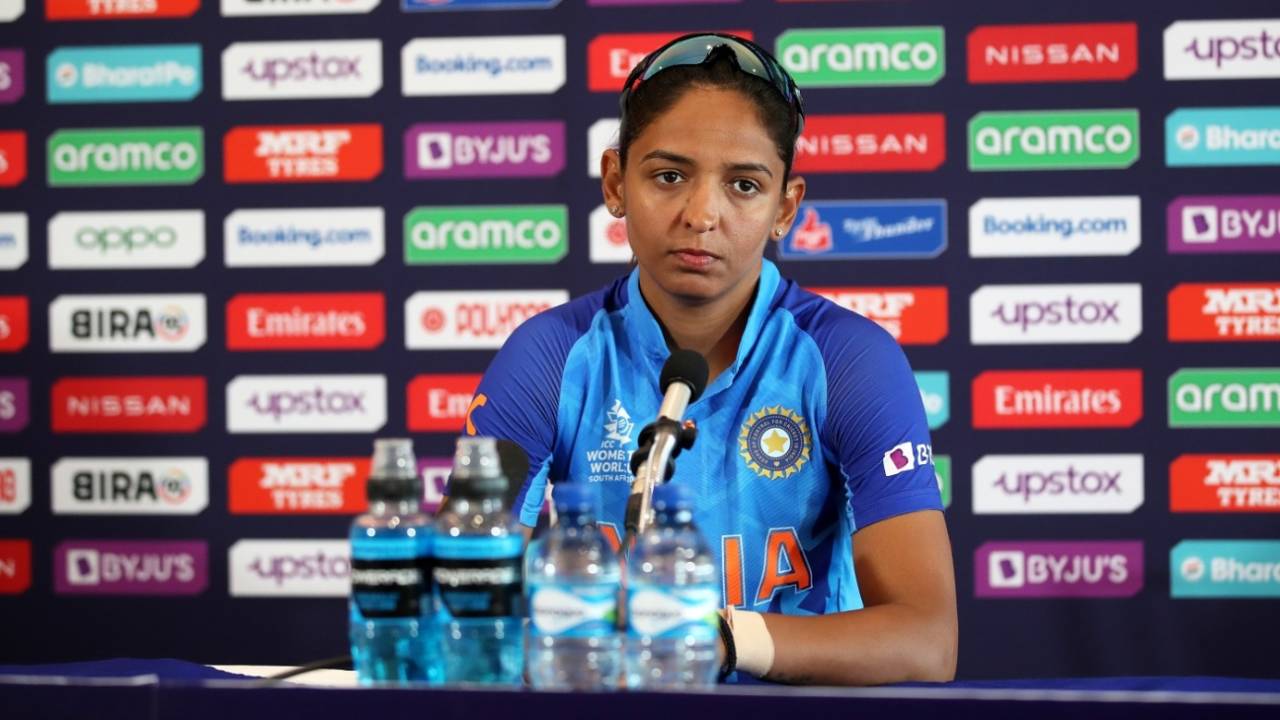 A dejected Harmanpreet Kaur at the post-match press conference, Australia vs India, Women's T20 World Cup 2023, semi-final, Cape Town, February 23, 2023