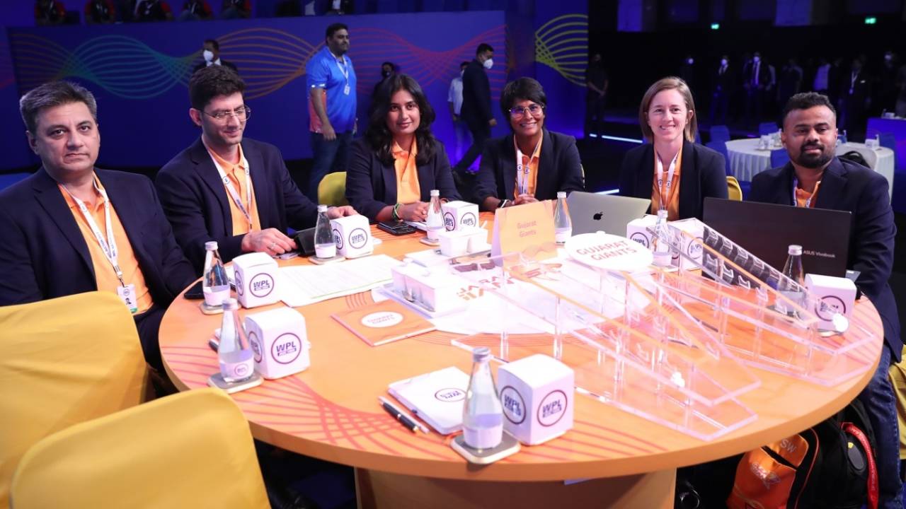 The Gujarat Giants contingent during the WPL auction, Women's Premier League auction, Mumbai, February 13, 2023