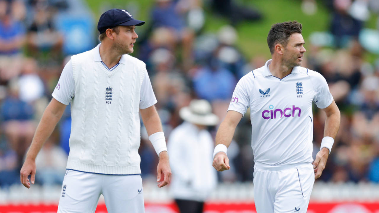 James Anderson and Stuart Broad look on at Wellington, New Zealand vs England, 2nd Test, Wellington, 3rd day, February 26, 2023