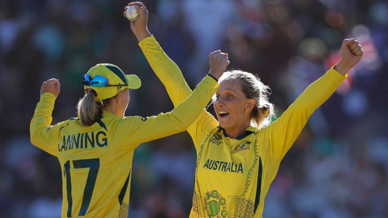 Ashleigh Gardner celebrates with Meg Lanning after Australia's win&nbsp;&nbsp;&bull;&nbsp;&nbsp;AFP/Getty Images