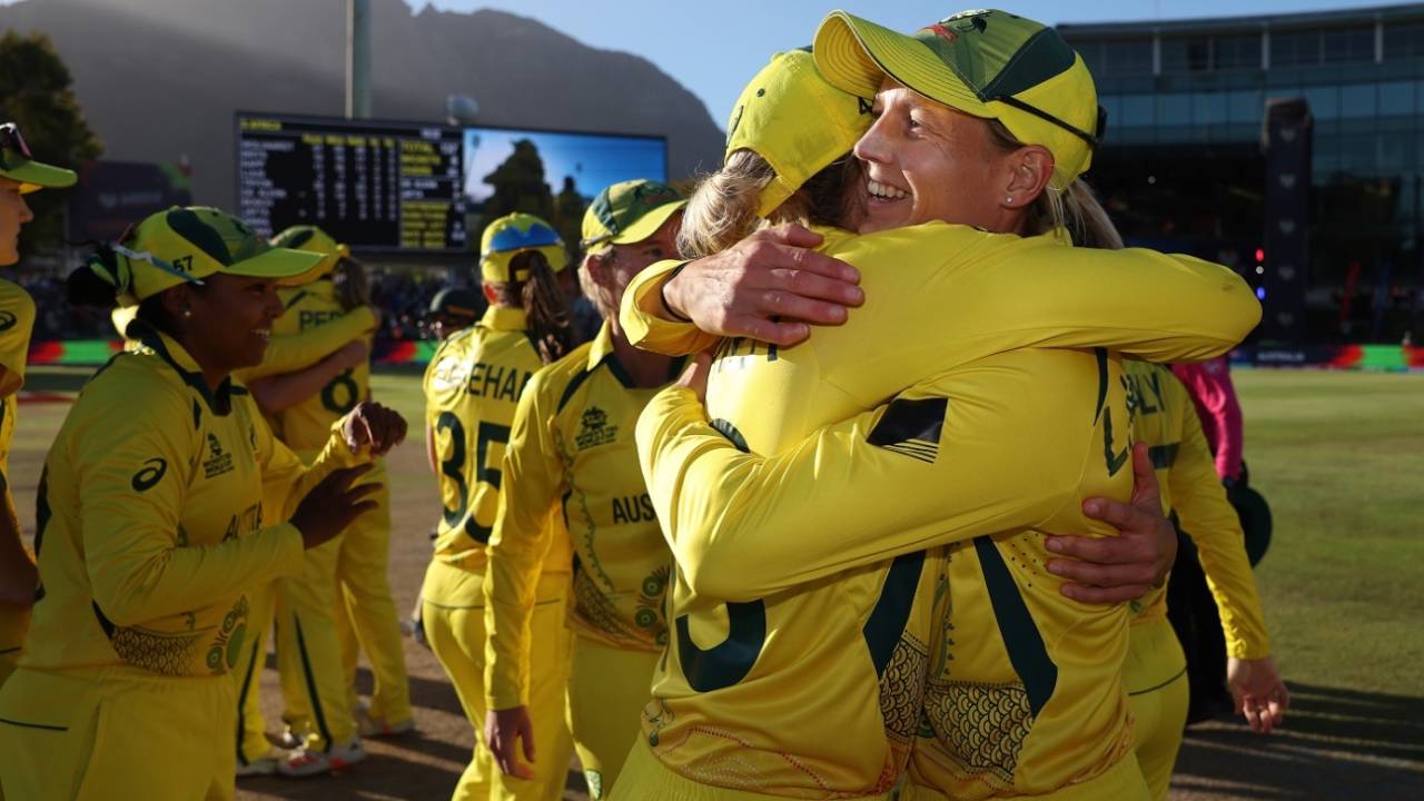 Meg Lanning gets a celebratory hug, South Africa vs Australia, Women's T20 World Cup, Final, Cape Town, February 26, 2023