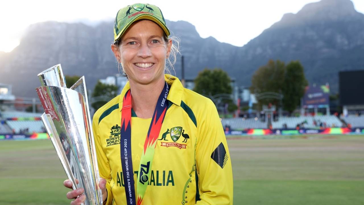Meg Lanning with her fourth T20 World Cup trophy&nbsp;&nbsp;&bull;&nbsp;&nbsp;ICC/Getty Images