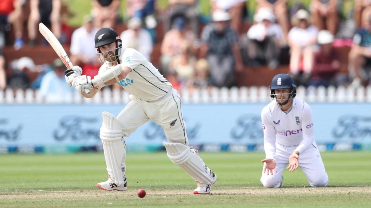 Kane Williamson works through the leg-side during his half-century, New Zealand vs England, 2nd Test, Wellington, 4th day, February 27, 2023