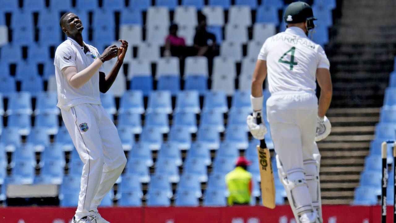 Jason Holder reacts after Aiden Markram plays the ball, South Africa vs West Indies, 1st Test, Centurion, 1st day, February 28, 2023
