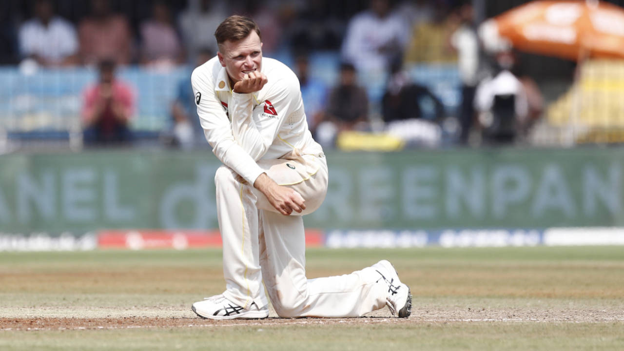 Matthew Kuhnemann strikes a pensive pose, India vs Australia, 3rd Test, Indore, 2nd day, March 2, 2023