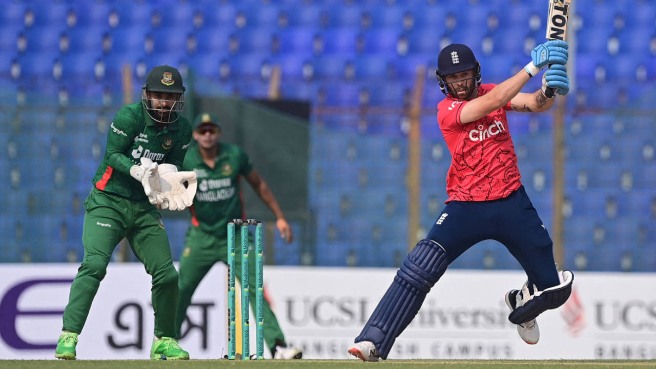 Phil Salt drives through the covers at Chattogram, Bangladesh vs England, 1st T20I, Chattogram, March 9, 2023