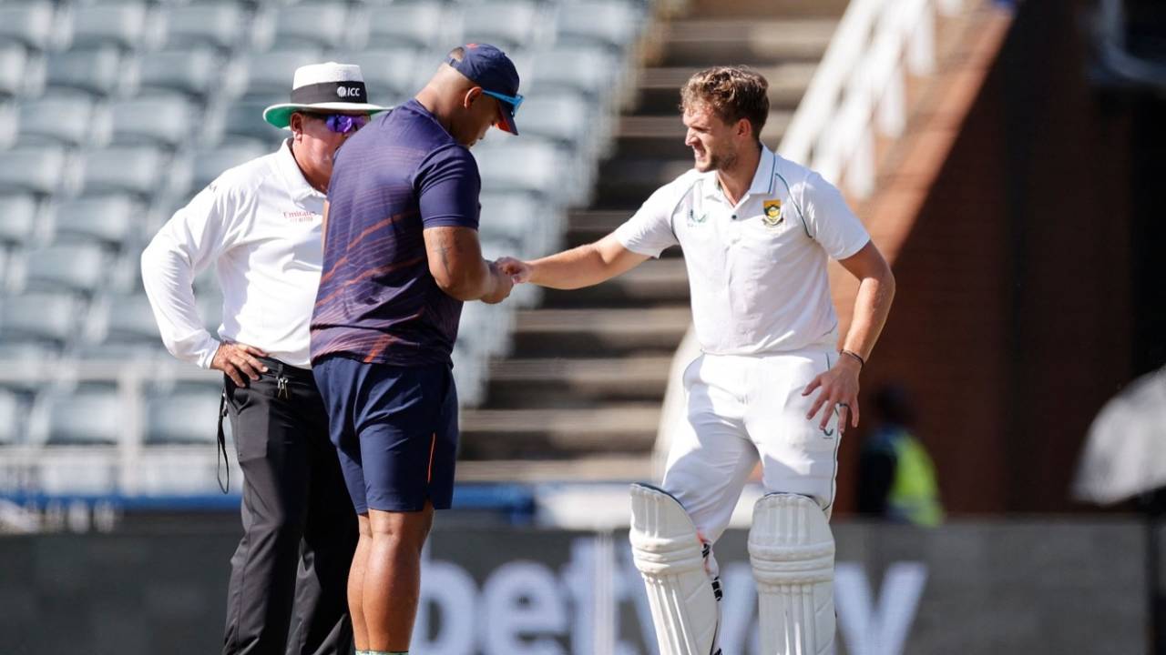 Wiaan Mulder was also sent for a scan on his right index finger after being hit while batting in the second Test&nbsp;&nbsp;&bull;&nbsp;&nbsp;AFP/Getty Images