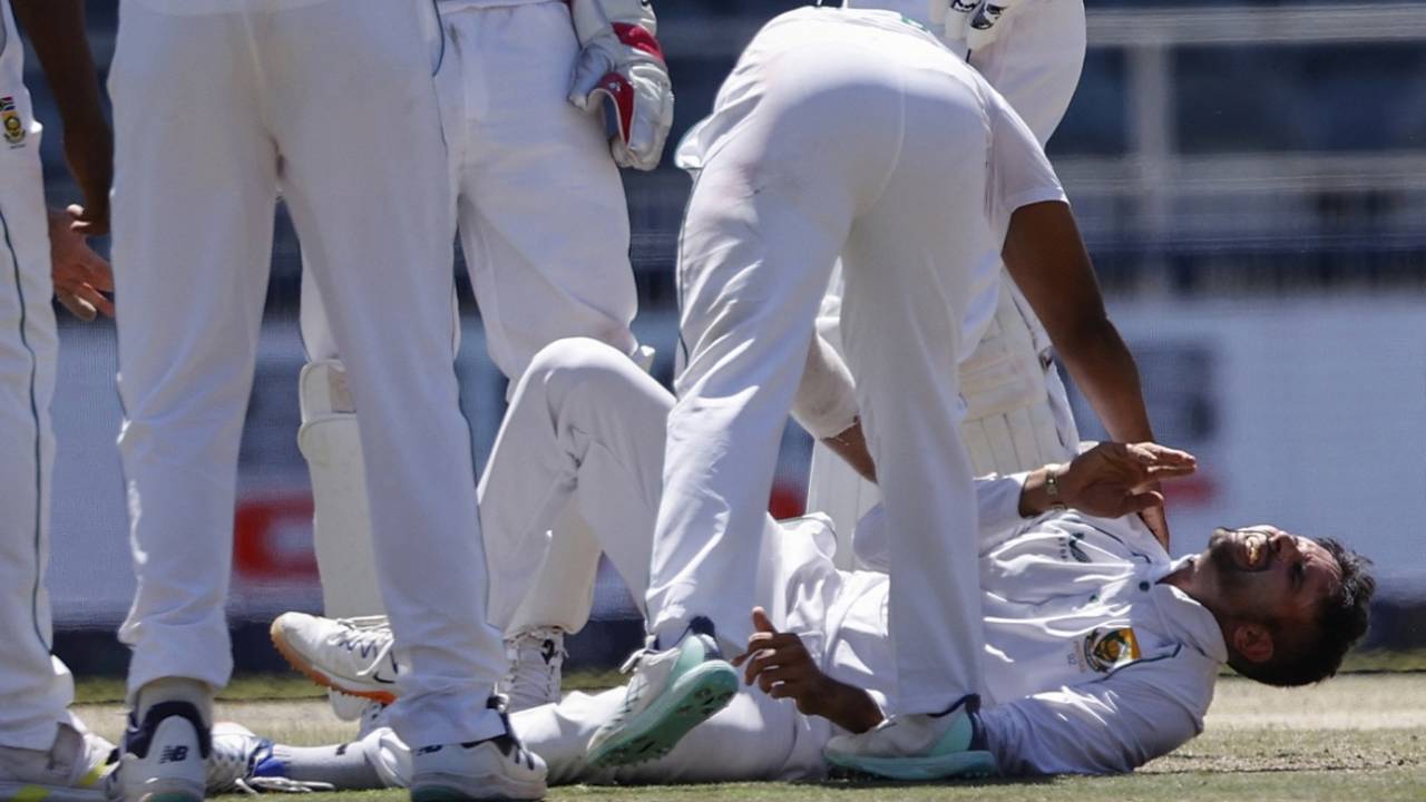 Keshav Maharaj injured himself celebrating a wicket, South Africa vs West Indies, 2nd Test, Johannesburg, 4th day, March 11, 2023