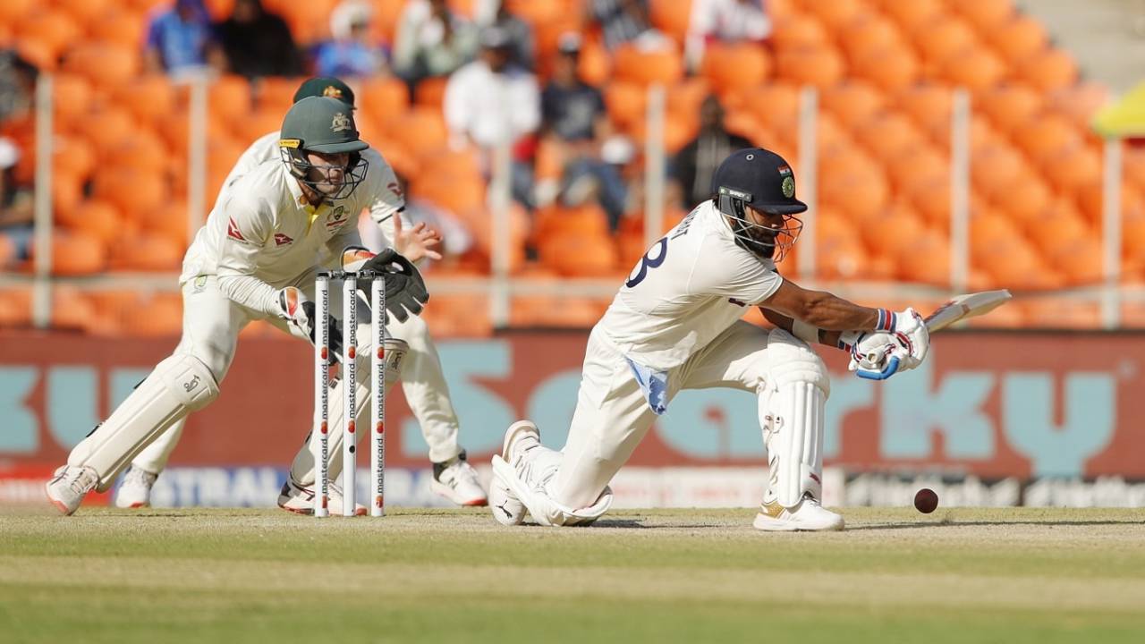 Virat Kohli doing something he doesn't normally do - sweep the ball, India vs Australia, 4th Test, Ahmedabad, 3rd day, March 11, 2023