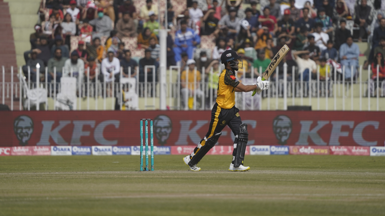 Mohammad Haris plays a shot during his innings, Islamabad United vs Peshawar Zalmi, PSL, Rawalpindi, March 12, 2023