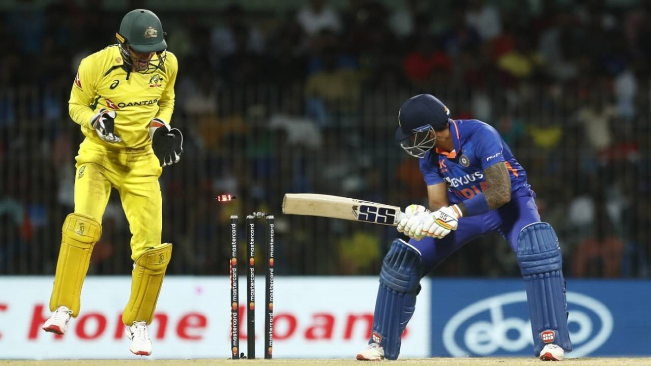 Suryakumar Yadav was dismissed for his third-straight golden duck, India vs Australia, 3rd ODI, Chennai, March 22, 2023
