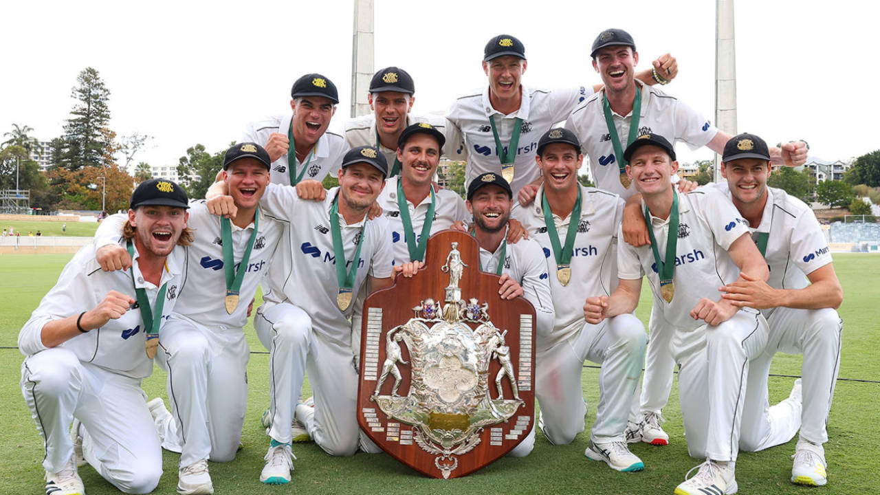 Back-to-back: Western Australia celebrate with the Sheffield Shield&nbsp;&nbsp;&bull;&nbsp;&nbsp;Getty Images