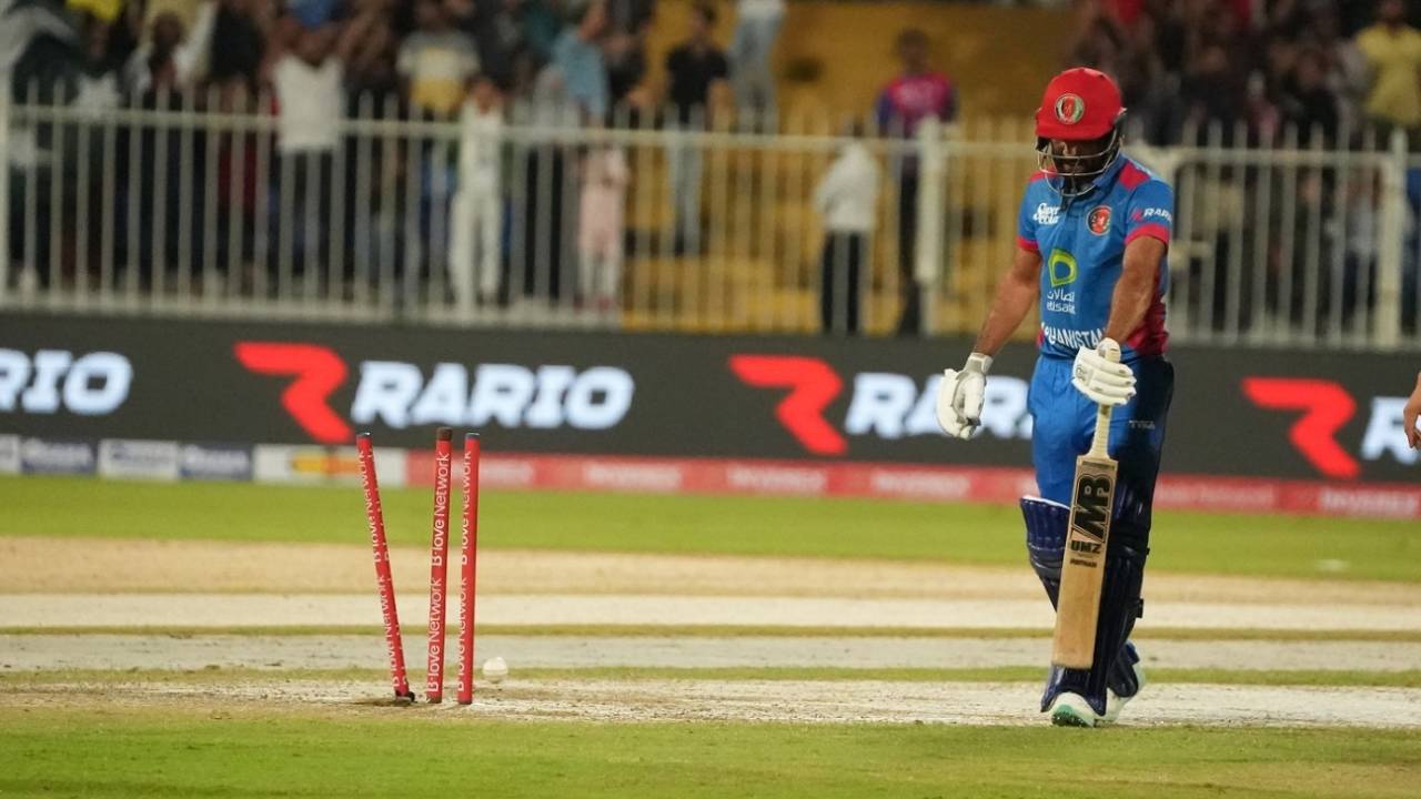 Usman Ghani was cleaned up early in the chase, Afghanistan vs Pakistan, 2nd T20I, Sharjah, March 26, 2023