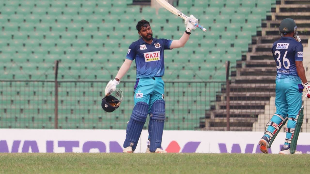 Indian batter Ravi Teja struck a century in the Dhaka Premier League, Prime Bank v Gazi Group, March 27, 2023