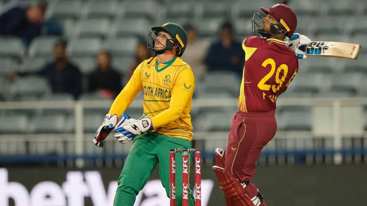 Nicholas Pooran smacked four sixes in his 41, South Africa vs West Indies, 3rd T20I, Johannesburg, March 28, 2023