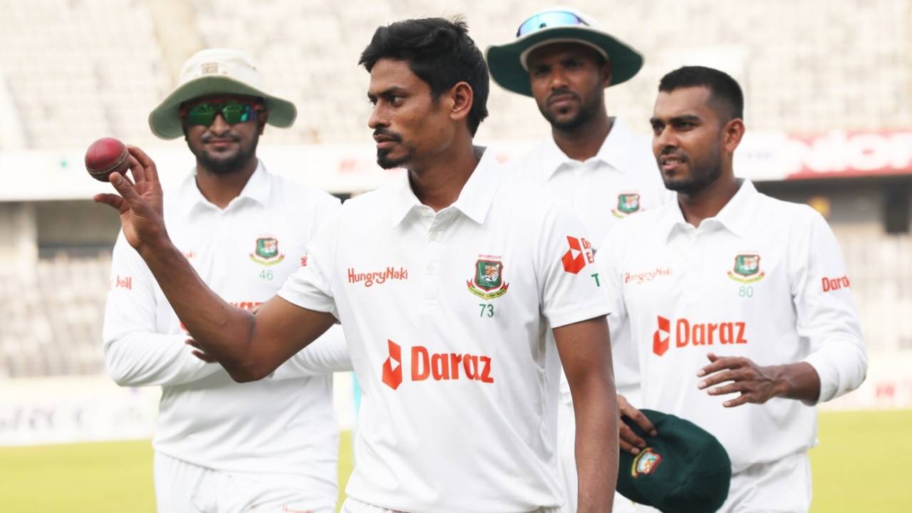 Taijul Islam picked up his 11th five-wicket haul in Tests, Bangladesh vs Ireland, Only Test, 1st day, Dhaka, April 4, 2023