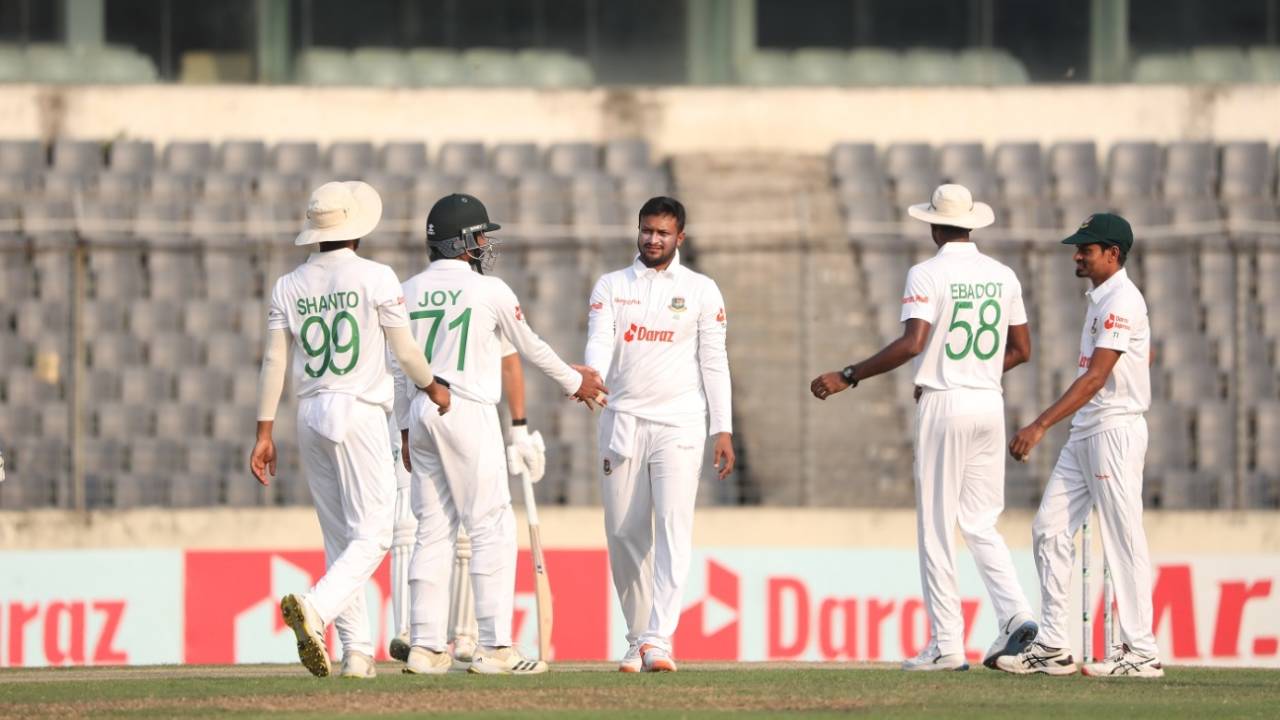 Shakib Al Hasan celebrates a wicket, Bangladesh vs Ireland, Only Test, 2nd day, Dhaka, April 5, 2023