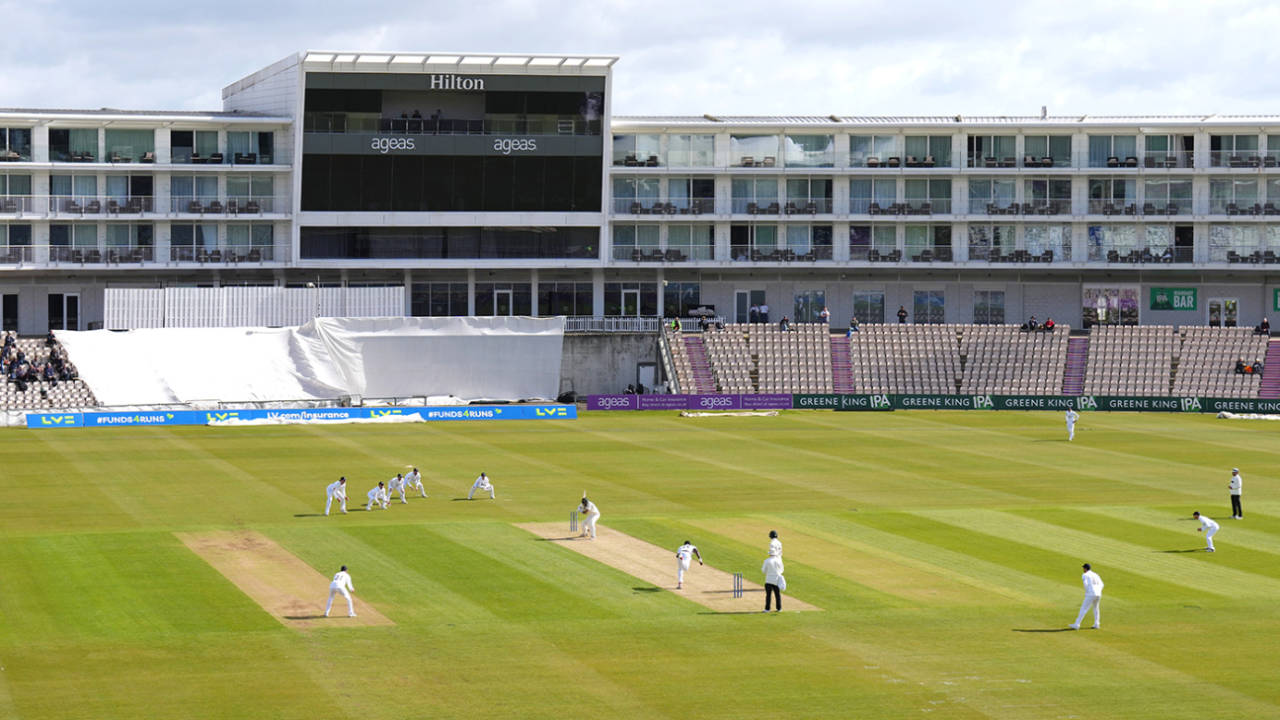 Keith Barker bowls on the opening morning of the season, Hampshire vs Nottinghamshire, County Championship, Division One, Ageas Bowl, April 6, 2023