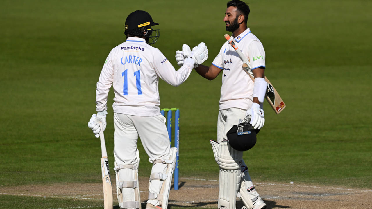Cheteshwar Pujara scored his sixth Sussex hundred, Sussex vs Durham, County Championship, Division Two, Hove, April 7, 2023