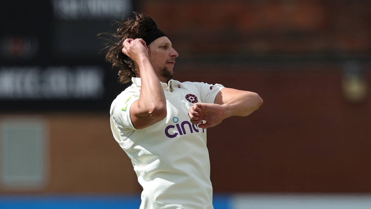 Jack White's headband makes the Northants bowler instantly recognisable, Nortnants vs Middlesex, Northampton, County Championship, April 13, 2023