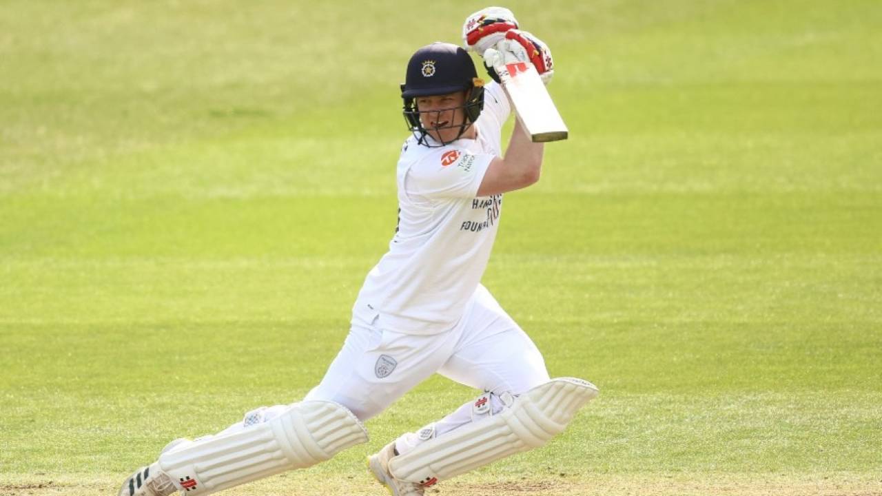 Hampshire's Ben Brown drives on his way to 95 as Hampshire post 258 in their first innings against Surrey 