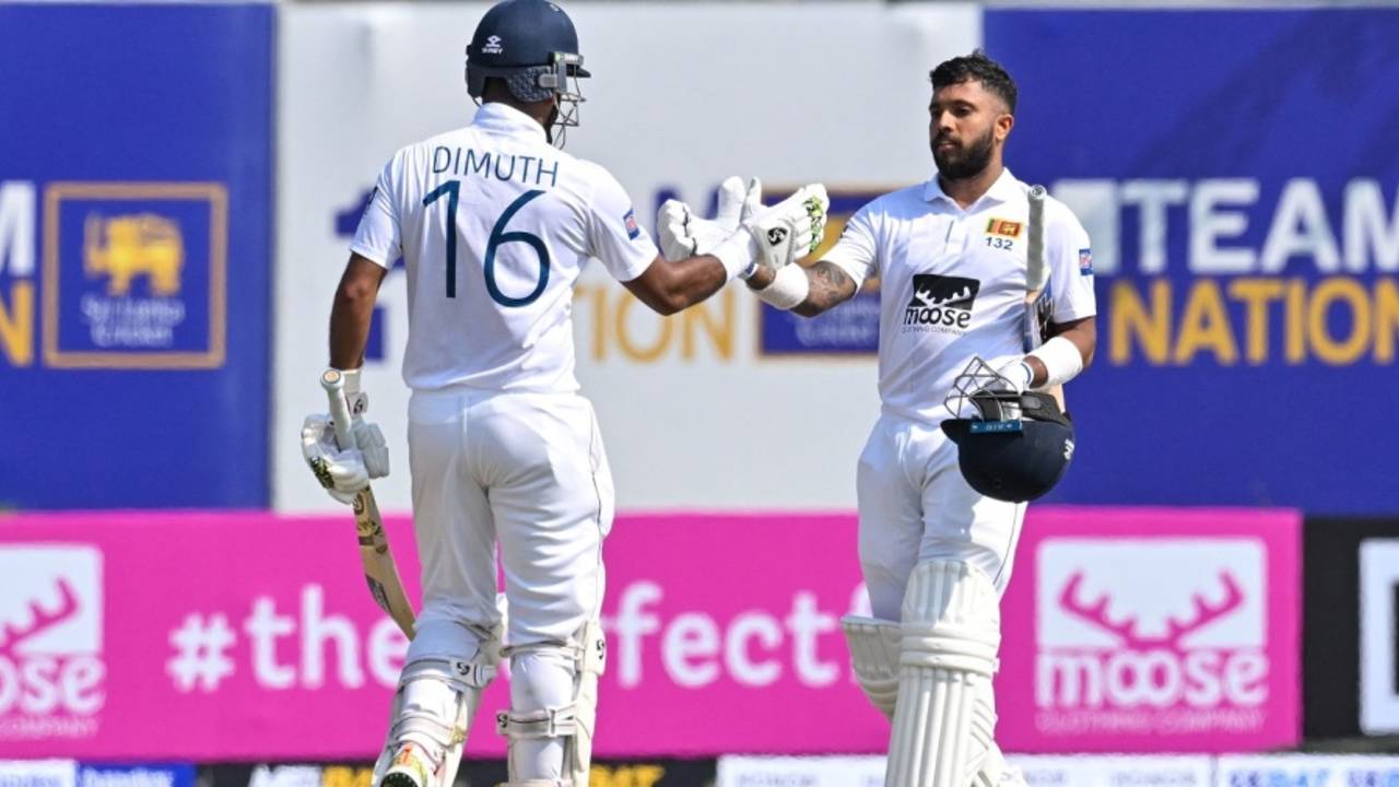 Dimuth Karunaratne and Kusal Mendis added 281 together • AFP/Getty Images