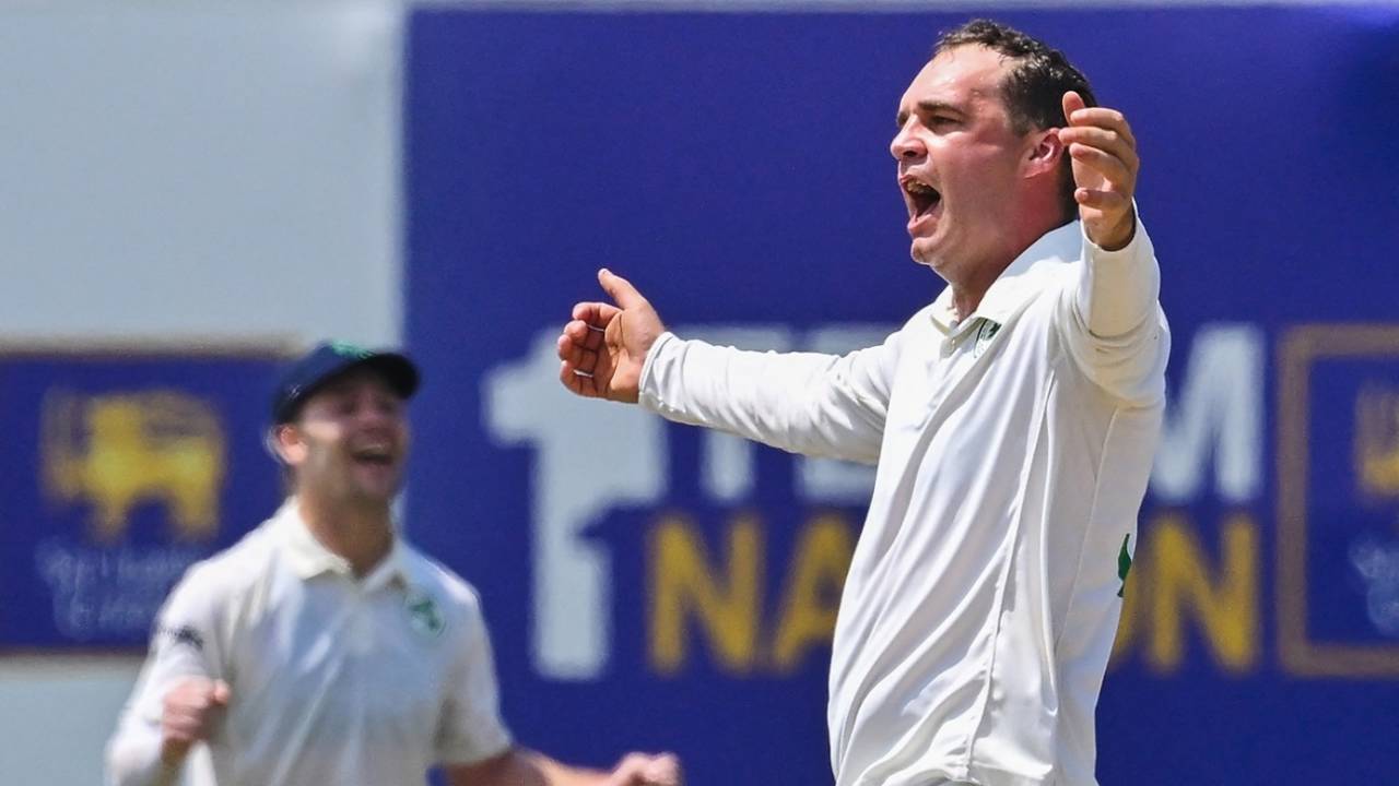 Andy McBrine celebrates after getting rid of Dhananjaya de Silva, Sri Lanka vs Ireland, 1st Test, Galle, 2nd day, April 17, 2023