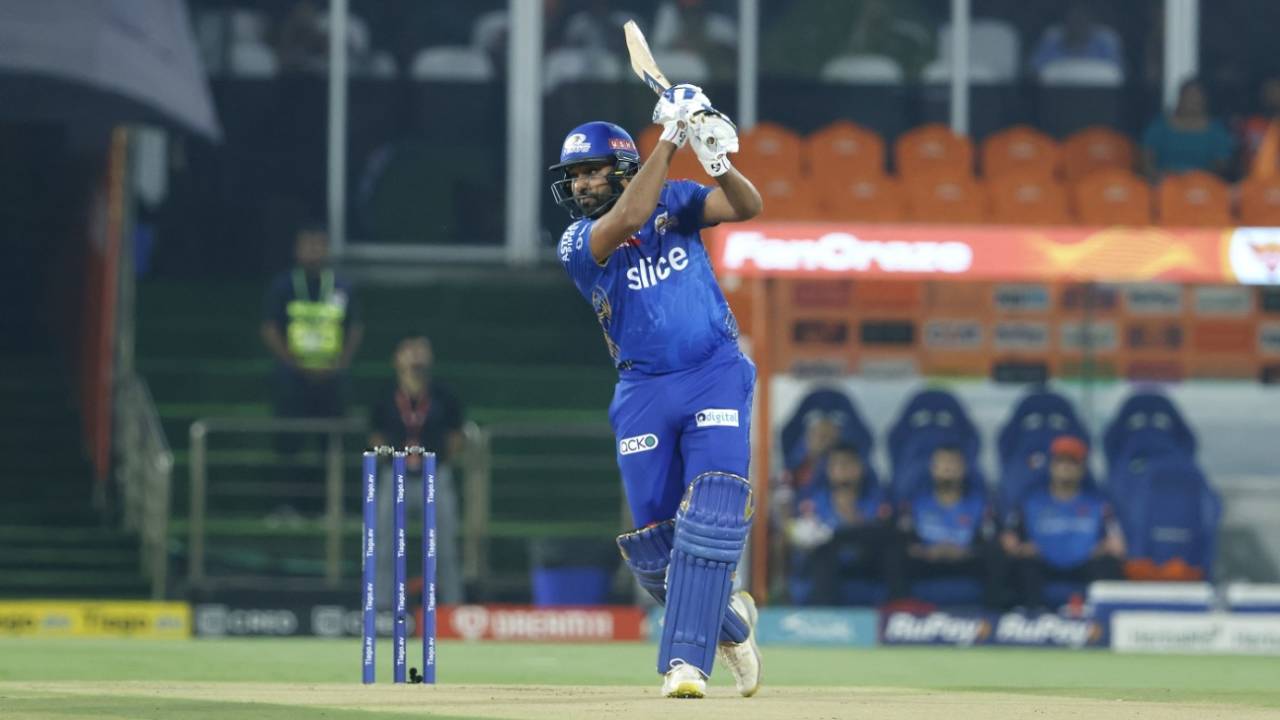 Rohit Sharma danced down to take on Bhuvneshwar Kumar in the opening over, Sunrisers Hyderabad vs Mumbai Indians, IPL 2023, Hyderabad, April 18, 2023