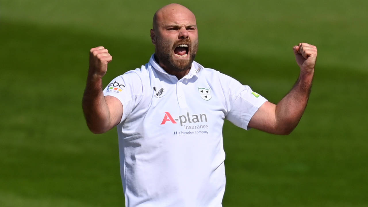 Joe Leach roars in celebration, Worcestershire vs Gloucestershire, County Championship, Division Two, New Road, April 20, 2023