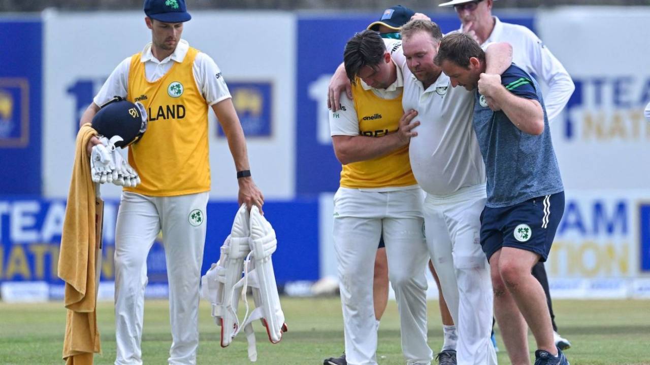 Paul Stirling is helped off the field, Sri Lanka vs Ireland, 2nd Test, Galle, 1st day, April 24, 2023