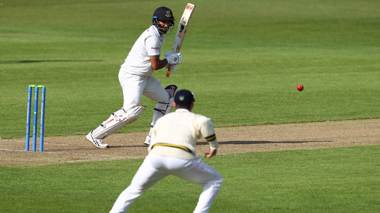 Cheteshwar Pujara finished the day unbeaten on 99, LV= Insurance County Championship, Division 2, Gloucestershire vs Sussex, Bristol, April 28, 2023