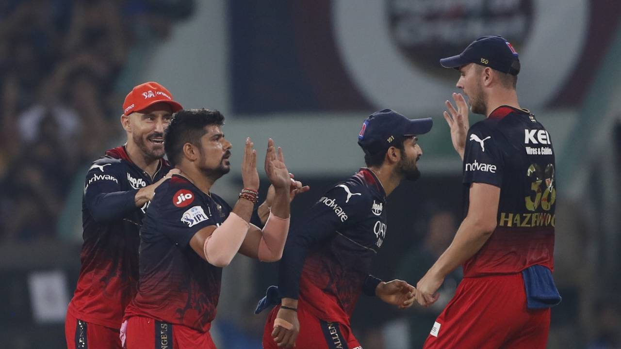 Karn Sharma celebrates after enticing Marcus Stoinis into a false stroke