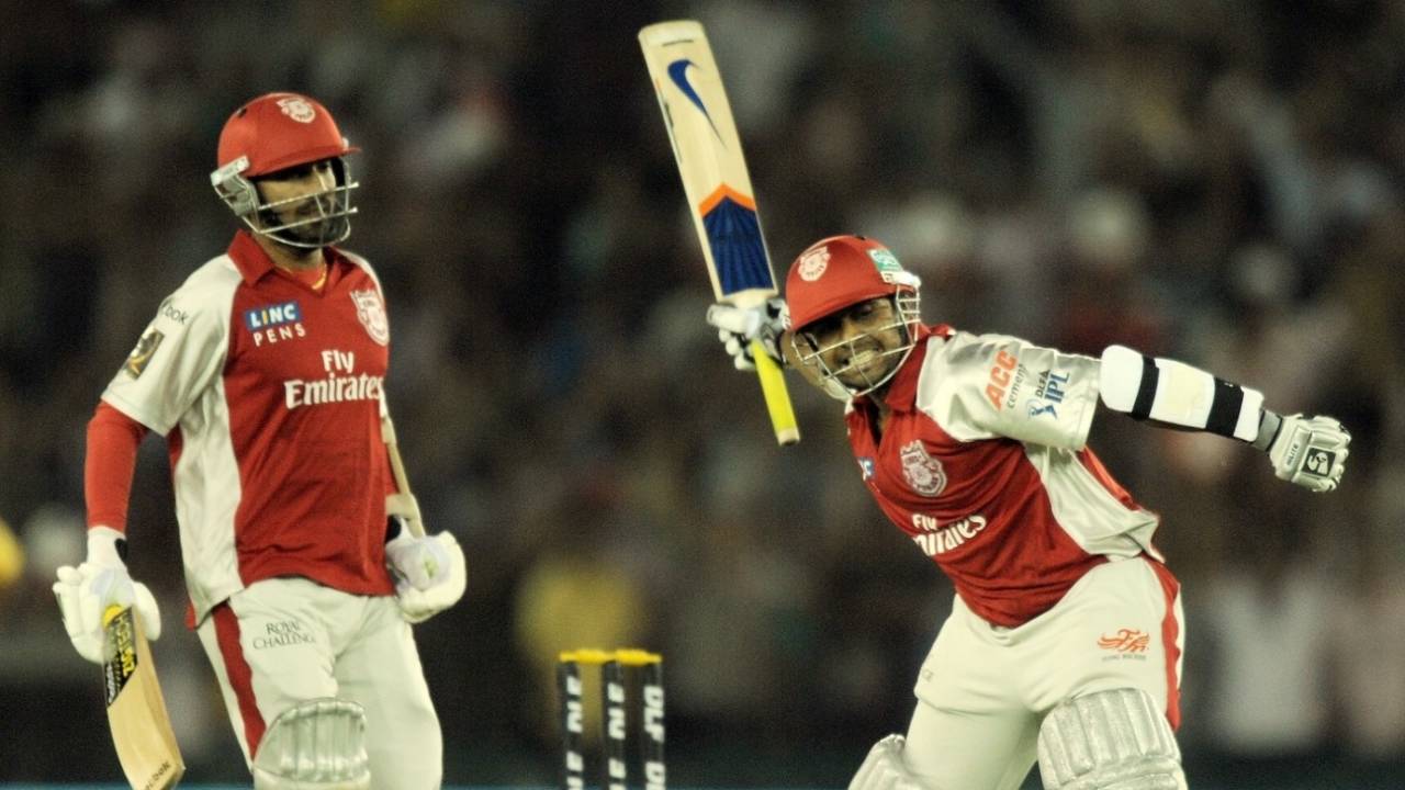 Paul Valthaty celebrates his century, Kings XI Punjab v Chennai Super Kings, IPL 2011, Mohali, April 13, 2011