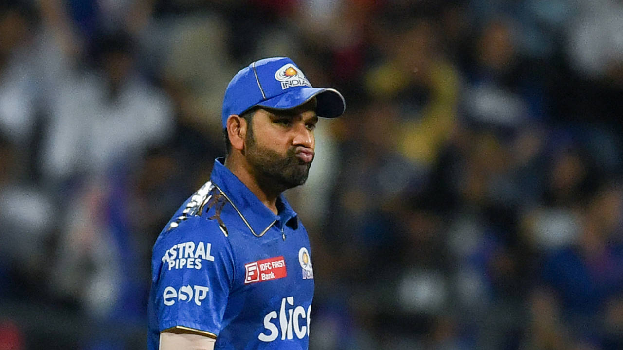 Rohit Sharma emotes as he looks on, Mumbai Indians vs Royal Challengers Bangalore, IPL 2023, Mumbai, May 9, 2023