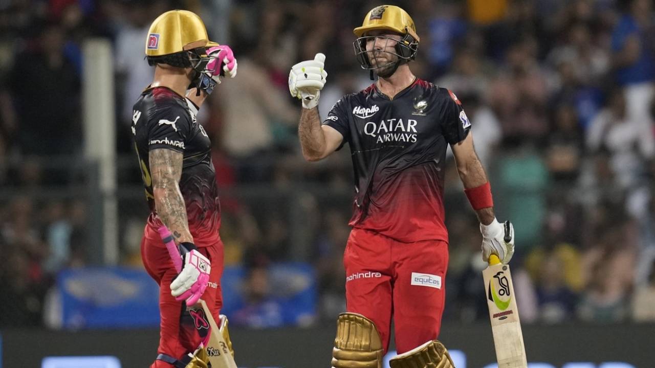 Faf du Plessis and Glenn Maxwell added 120 for the third wicket - their fourth century stand this season, Mumbai Indians vs Royal Challengers Bangalore, IPL 2023, Mumbai, May 9, 2023
