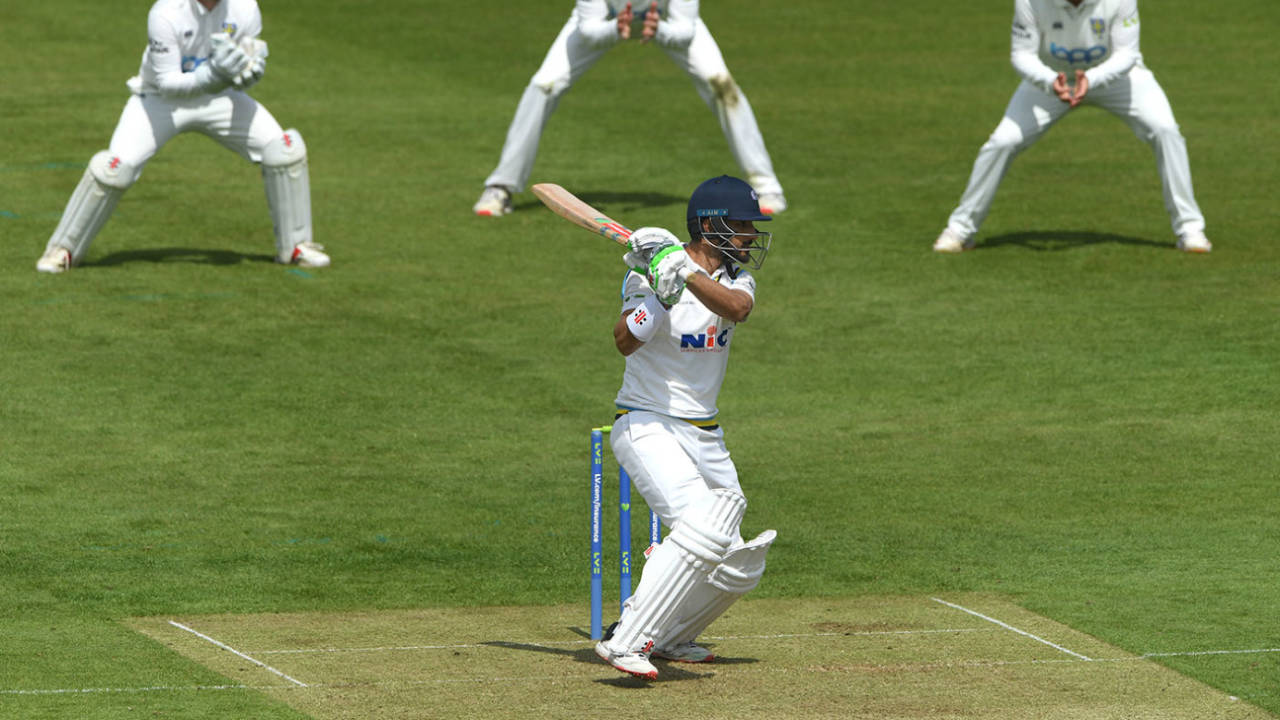 Shan Masood cuts through the off side during his Yorkshire debut, Durham vs Yorkshire, LV= County Championship, Chester-le-Street, May 11, 2023