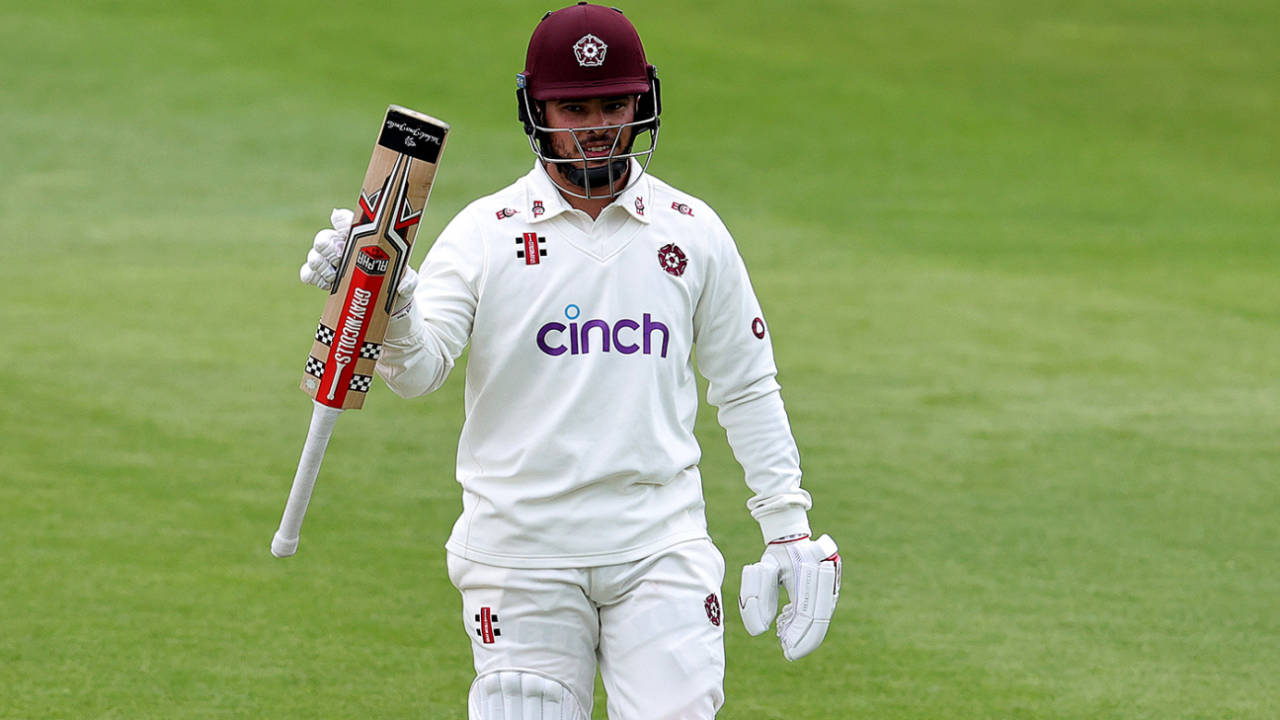 Ricardo Vasconcelos acknowledges his fifty, Northamptonshire vs Nottinghamshire, County Championship, Division One, Wantage Road, May 12, 2023