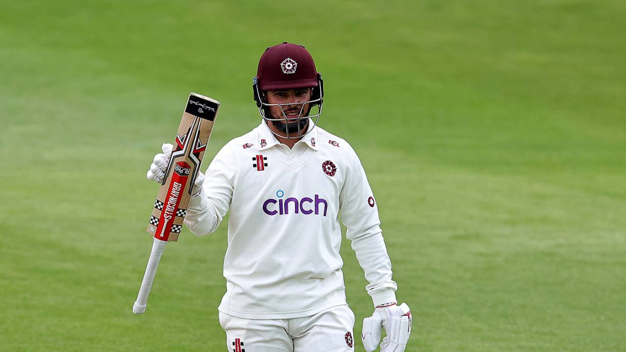 Ricardo Vasconcelos acknowledges his fifty, Northamptonshire vs Nottinghamshire, County Championship, Division One, Wantage Road, May 12, 2023