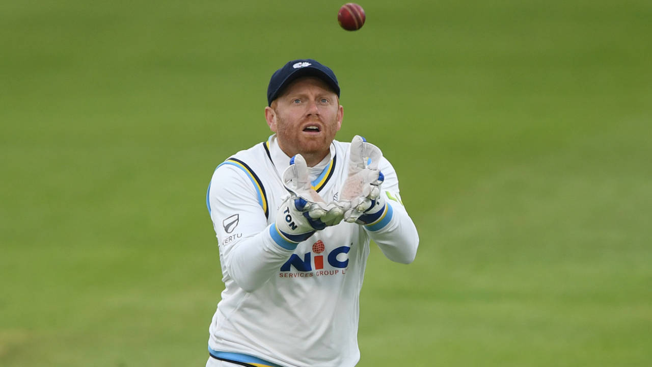 Jonny Bairstow in action behind the stumps, Durham vs Yorkshire, County Championship, Division Two, Chester-le-Street, May 12, 2023