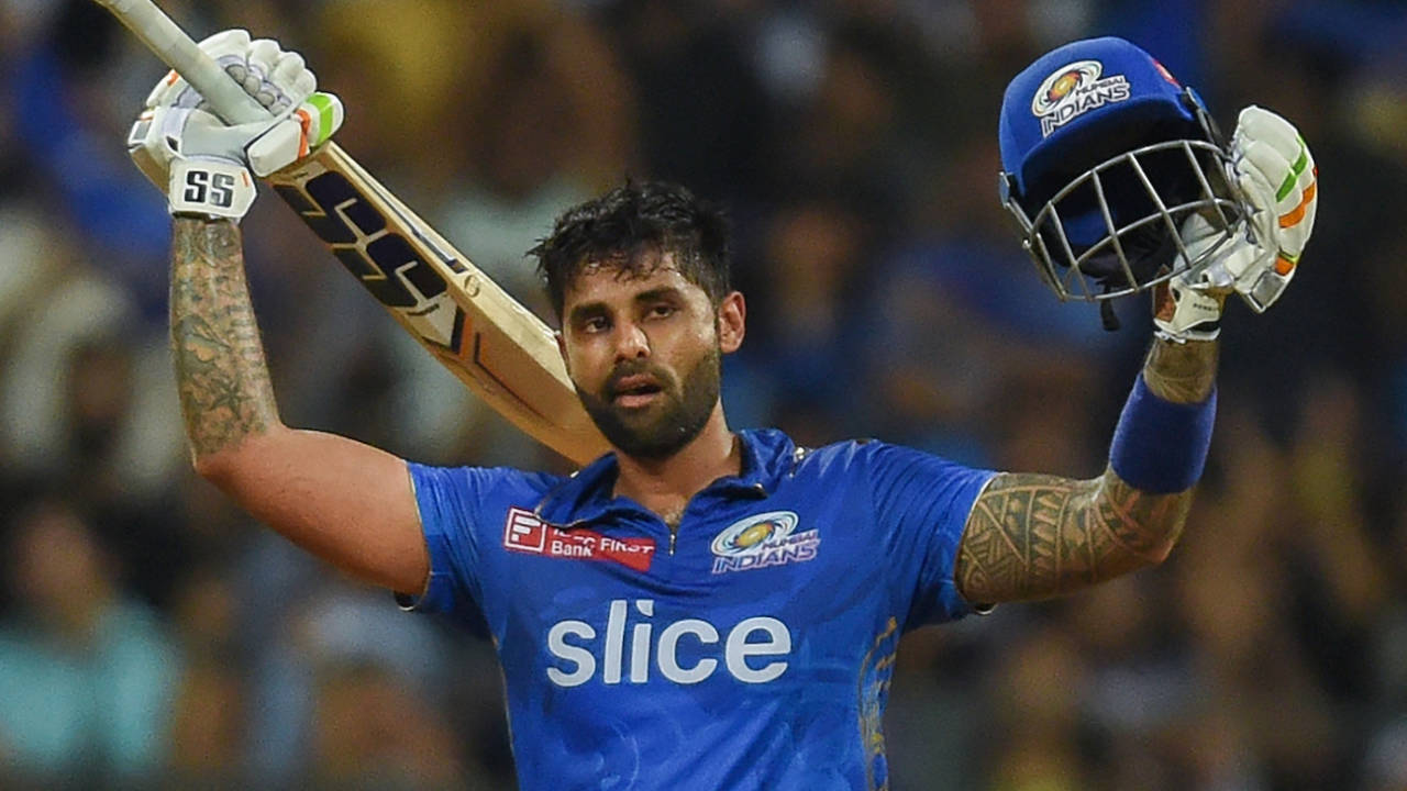 It was Suryakumar Yadav's first century in the IPL, in T20s, and came off just 49 balls, Mumbai Indians vs Gujarat Titans, IPL 2023, Mumbai, May 12, 2023