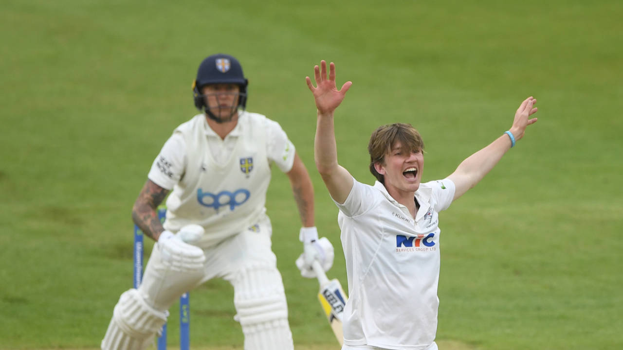 George Hill celebrates one of his four wickets, Durham vs Yorkshire, Chester-le-Street, County Championship, 2nd day, May 12, 2023
