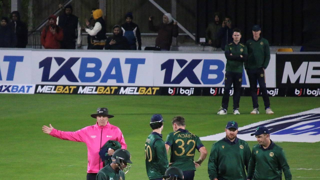 Umpire Adrian Holdstock signals a no-ball and Mushfiqur Rahim survives, Ireland vs Bangladesh, 2nd ODI, Chelmsford, May 12, 2023